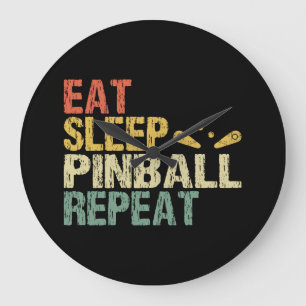 Pinball machine Arcade Retro Vintage Eat Sleep Große Wanduhr