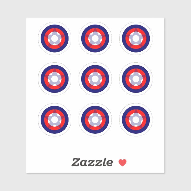 Pinball Rot/Weiß/Blau "Star" Round-Target-Aufklebe Aufkleber (Blatt)