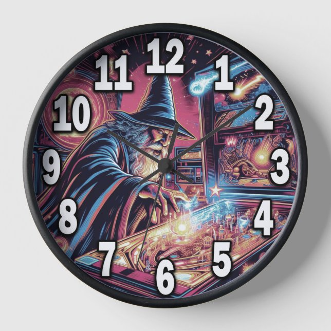 Pinball-Wanduhr mit Holzrahmen #2 Uhr (Vorderseite)