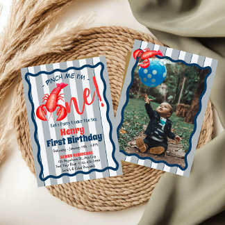 Pinch Me, I'm One Lobster Boy 1st Birthday Party  Einladung