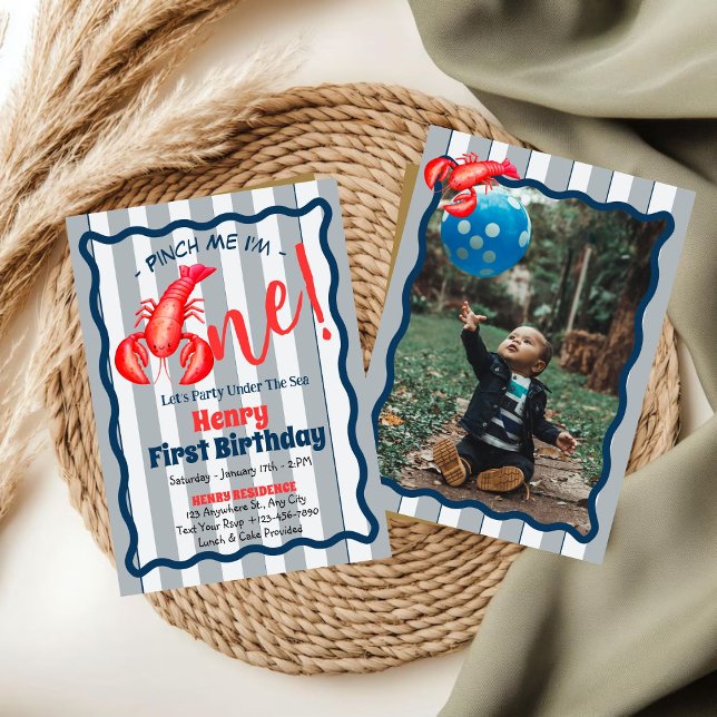 Pinch Me, I'm One Lobster Boy 1st Birthday Party  Einladung (Von Creator hochgeladen)