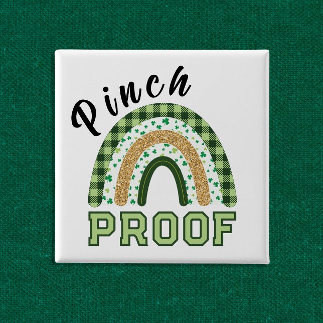 Pinch Proof St Patrick's Day Green Rainbow Plaid Button (Von Creator hochgeladen)