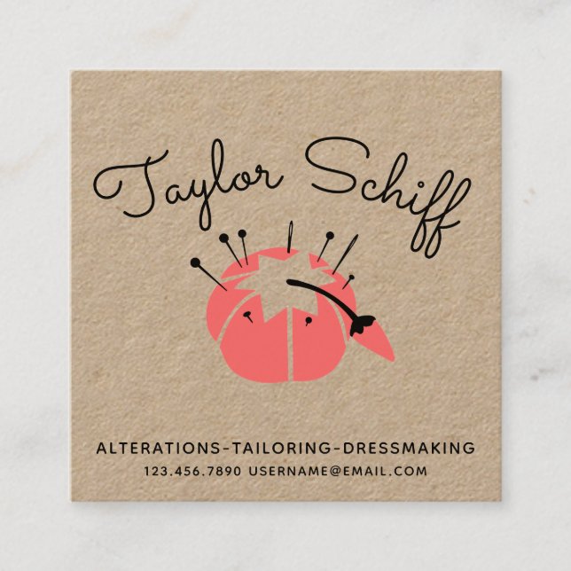 Pincushion Dressmaker Alterations Business Card Quadratische Visitenkarte (Vorderseite)