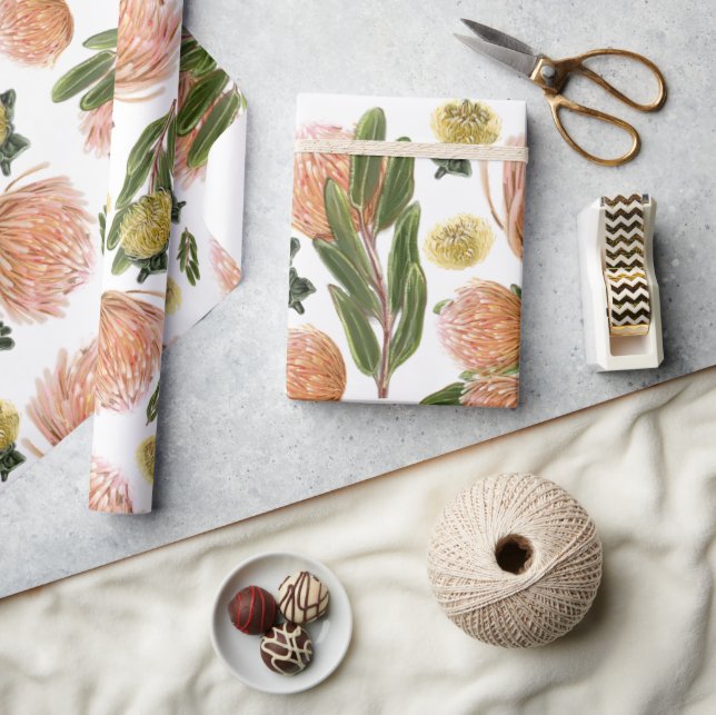 Pincushion Protea Botanisches Muster Geschenkpapier (Kunsthandwerk)