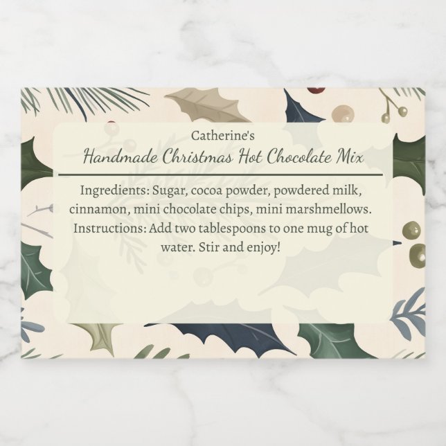 Pine and Holly Leaves Christmas Hot Chocolate Mix  Lebensmitteletikett (Einzelnes Label)