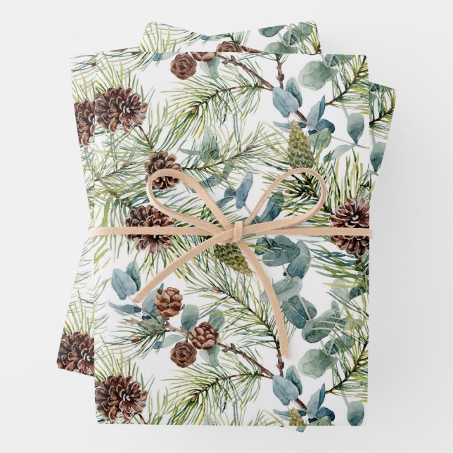 Pine and Pine Cones Muster Weihnachten Geschenkpapier Set (Beispiel)