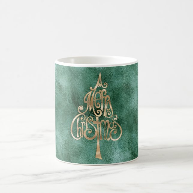 Pine Aquamarin Green Gold Weihnachten Kaffeetasse (Mittel)