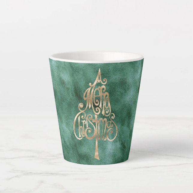 Pine Aquamarin Green Gold Weihnachten Milchtasse (Vorderseite)
