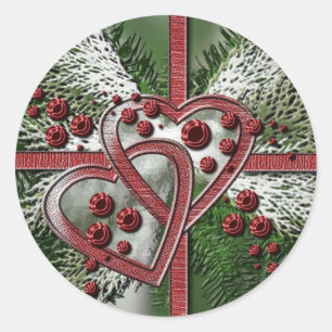 Pine Berry Hearts Weihnachtsaufkleber Runder Aufkleber