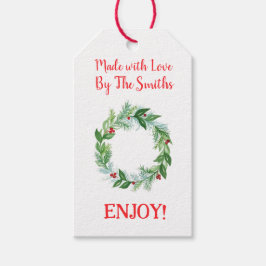 Pine Berry Watercolo Holiday Wreath MIT LIEBE Geschenkanhänger