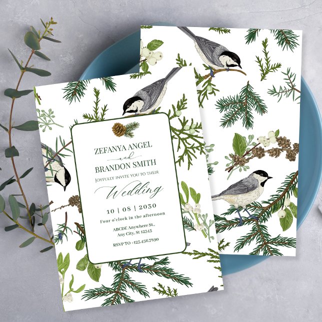 Pine-Blätter-Vogelhochzeit Einladung (Von Creator hochgeladen)