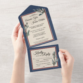 Pine Blue Winter Hochzeit alles in einer Einladung