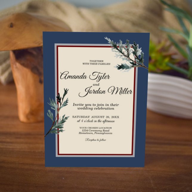 Pine Blue Winter Wedding Invitation (Créateur téléchargé)