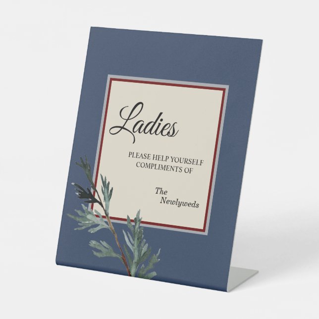 Pine Blue Winter Wedding Ladys Badezimmer Sockelschild (Vorderseite)