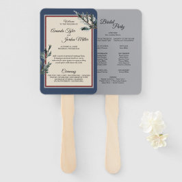 Pine Blue Winter Wedding Program Hand Fan Fächer