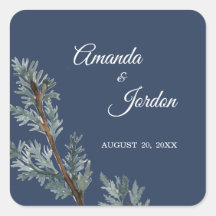 Pine Blue Winter Wedding Stickers