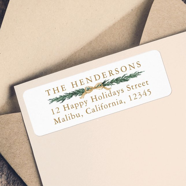 Pine Border Gold & Green Christmas Rücksendeadress (Von Creator hochgeladen)