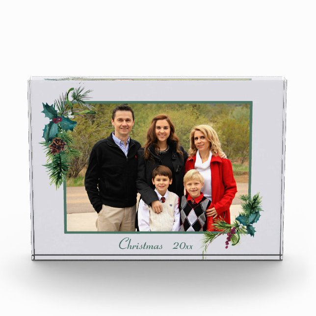 Pine Bough and Berry Frame Christmas Foto Block (Vorderseite)