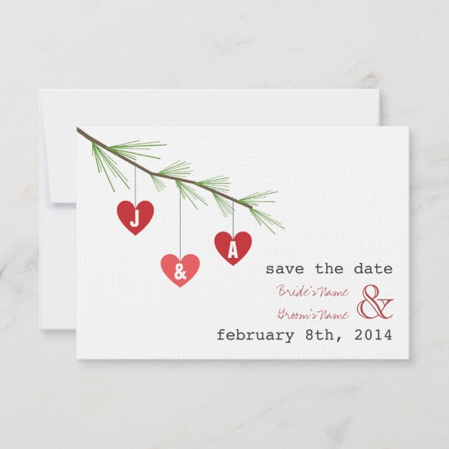 Pine Bough Hearts Valentine Wedding retten das Dat Save The Date (Vorderseite)