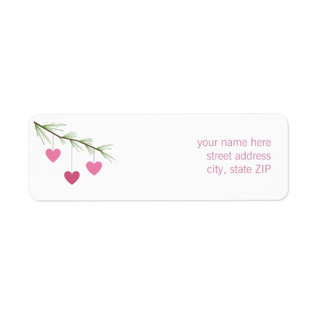 Pine Bough & Pink Hearts Valentine's Address Label (Vorne)
