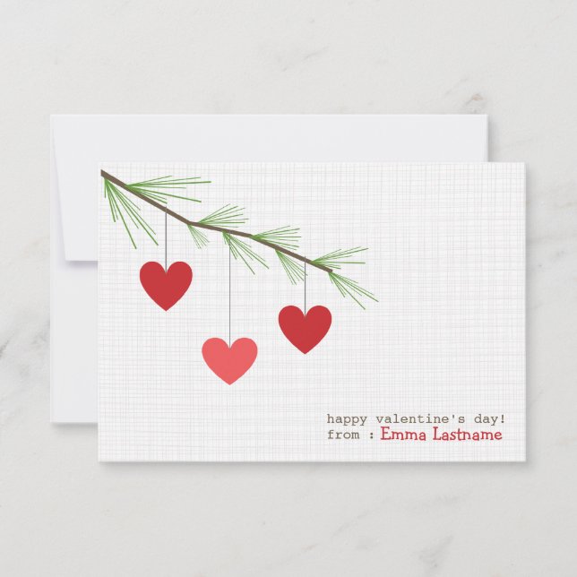 Pine Bough & Red Hearts Carte Saint Valentin (Devant)