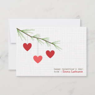 Pine Bough & Red Hearts Valentine's Day Card Einladung