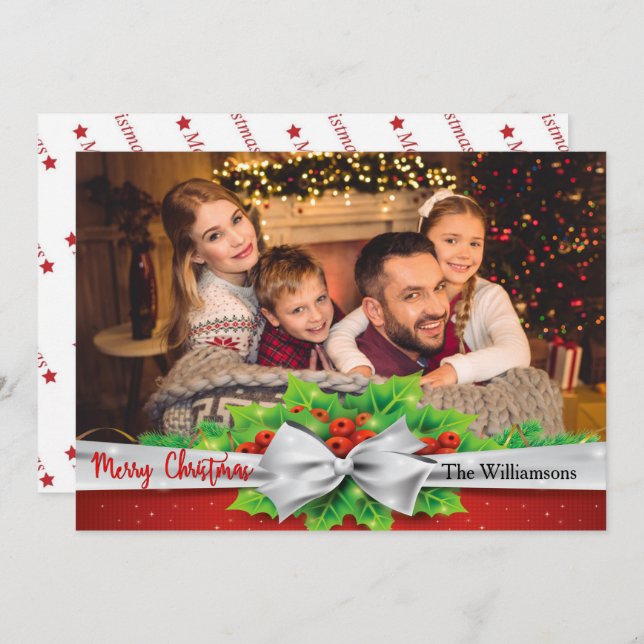 Pine Bow mit Holly Foto Weihnachten (Vorne/Hinten)