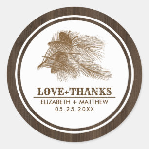 Pine Branch Barn Wood Farm Hochzeitsticker Runder Aufkleber