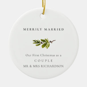 Pine Branch Erstes Weihnachtsfest Foto Merrily Ver Keramik Ornament