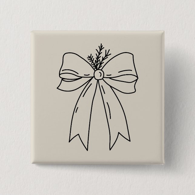 Pine Branch with Bow Minimalist Button (Vorderseite)