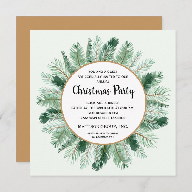 Pine Branche Wreath Fête de Noël invitations (Devant / Derrière)