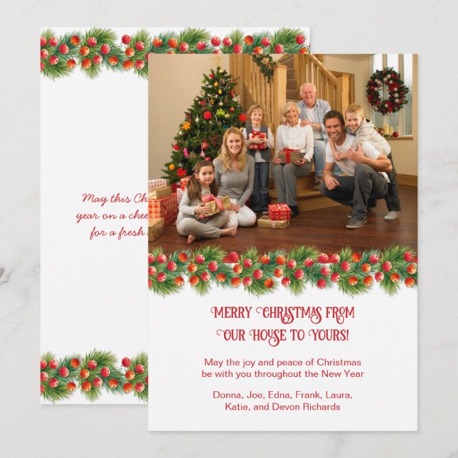 Pine Branches Holly Berries Foto Weihnachten (Vorne/Hinten)