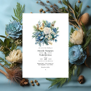 Pine, Brass und Pastellblauer Blumengebäck Winterh Einladung