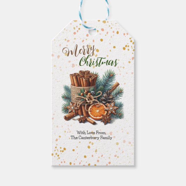 Pine Burlap und Cinnamon Sticks Weihnachten Geschenkanhänger (Vorderseite)