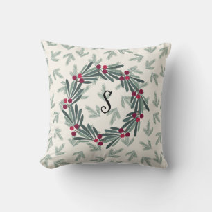 Pine Christmas Monogram Wreath Holiday Merry Kissen