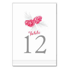 Pine cône art rouge blanc mariage numéro de table