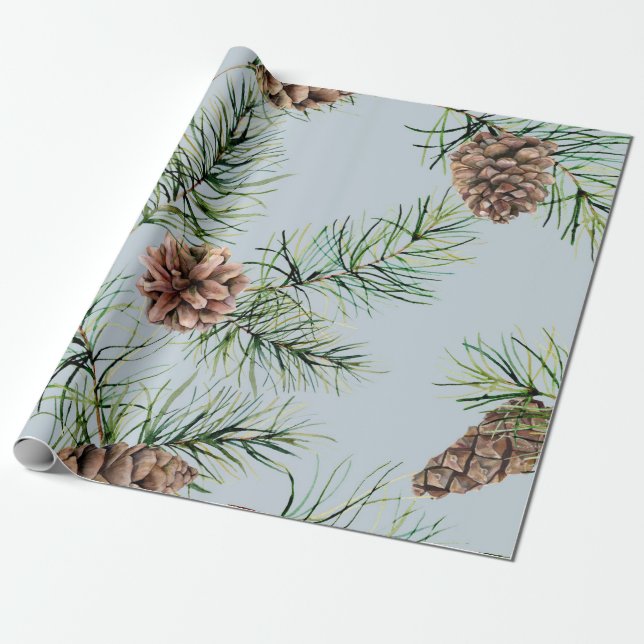 Pine Cone/Blue Pattern Geschenkpapier (Ungerollt)
