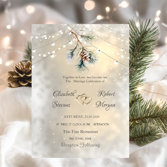 Pine Cone Branch String Lights Hochzeit Einladung (Von Creator hochgeladen)