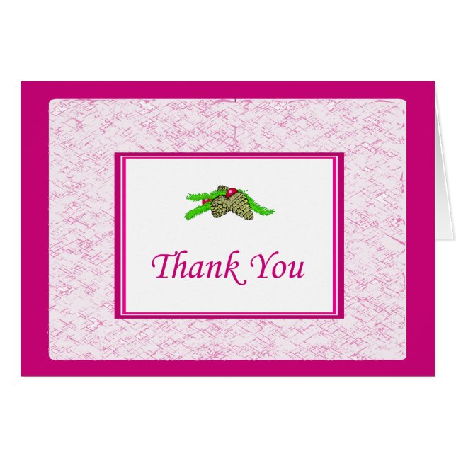 Pine Cône Carte de remerciements Avec Bordure Rose (Devant Horizontal)