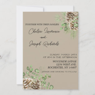 Pine Cône et Faire-part de mariage verdoyante