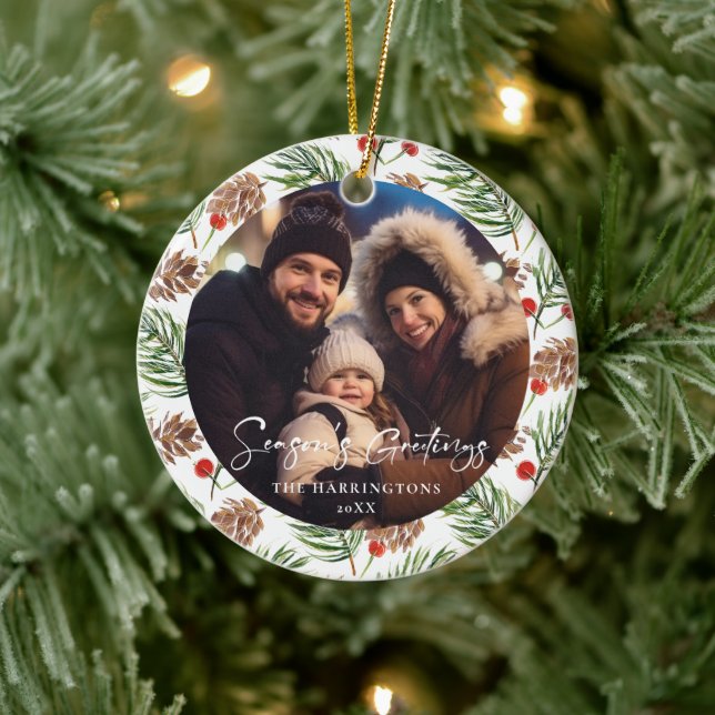 Pine Cone Famille Vacances Ornement Photo (Arbre)