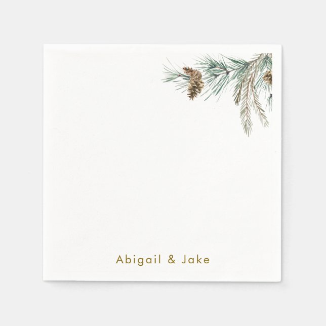Pine Cone Foliage Personalisiert Holiday Cocktail Serviette (Vorderseite)