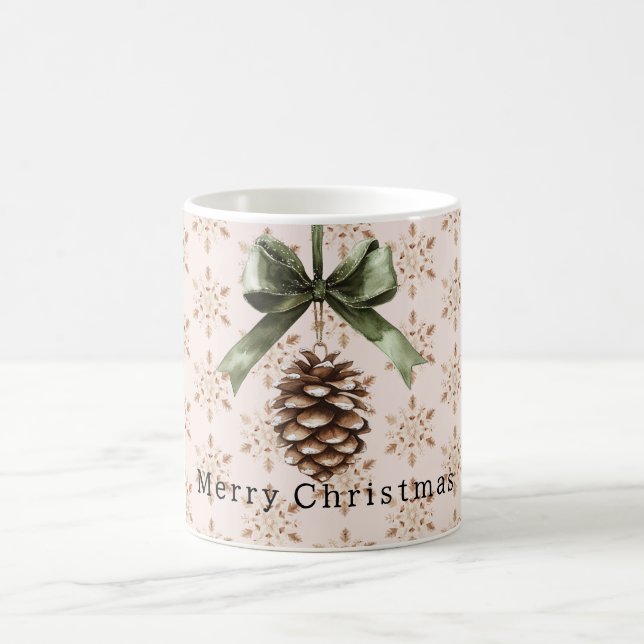Pine Cone Green Bow Christmas Cream Snowflakes Kaffeetasse (Mittel)