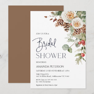 Pine Cone hiver Floral Bridal Showboat Invitation