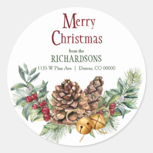 Pine Cone Jingle Bells Christmas Rücksendeadresse Runder Aufkleber