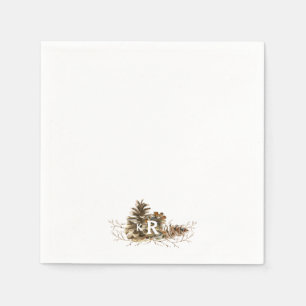 Pine Cone Monogram Cocktail Serviette