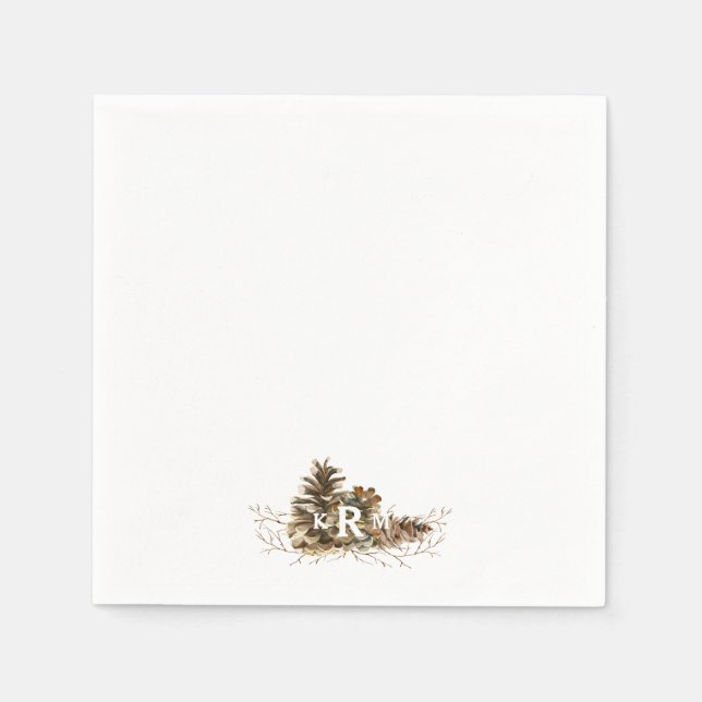 Pine Cone Monogram Cocktail Serviette (Vorderseite)