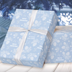 Pine Cone Muster Blauer Name Text Weihnachten Geschenkpapier