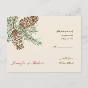 Pine Cone Nature on Cream Wedding RSVP Postcard Einladungspostkarte