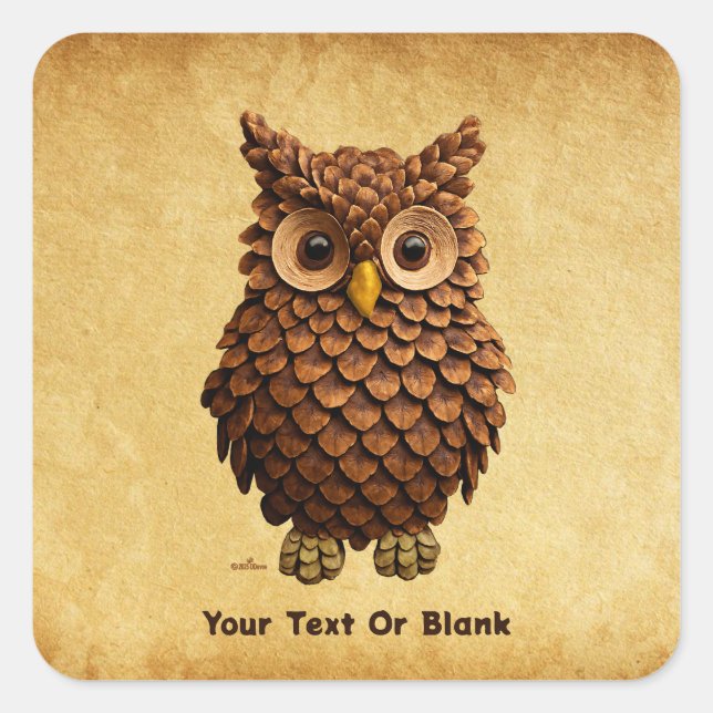 Pine Cone Owl Quadratischer Aufkleber (Vorderseite)